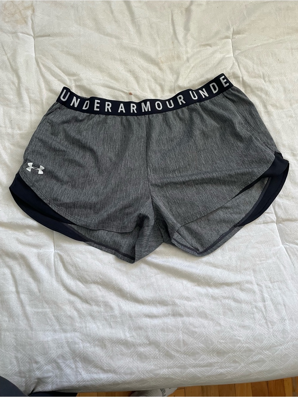 Under Armour Gray Athletic Running Shorts with Black Trim